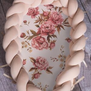Flettet Babynest 2i1 Flowers - Peonies Rosa