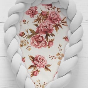 Flettet Babynest 2i1 Flowers - Peonies White