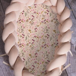 Flettet Babynest 2i1 Flowers - Rosa