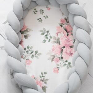 Flettet Babynest 2i1 Magic Bloom - Grey