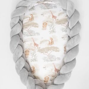 Flettet Babynest 2i1 - Wild Safari Grey